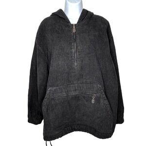 Vintage Express Hoodie Mens M Black Corduroy Quarter Zip Anorak Kangaroo Pocket